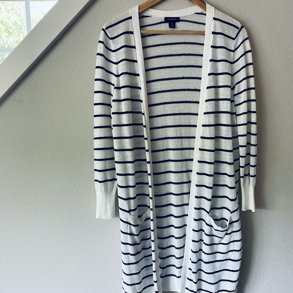 HALOGEN Linen Side Slit Cardigan Size XS Petite Striped - Picture 1 of 6